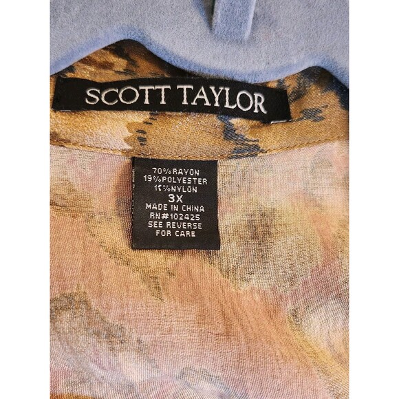 Scott Taylor Womens 3X Brown & Beige Animal Print 3/4 Sleeve Button Up Shirt - Picture 2 of 7